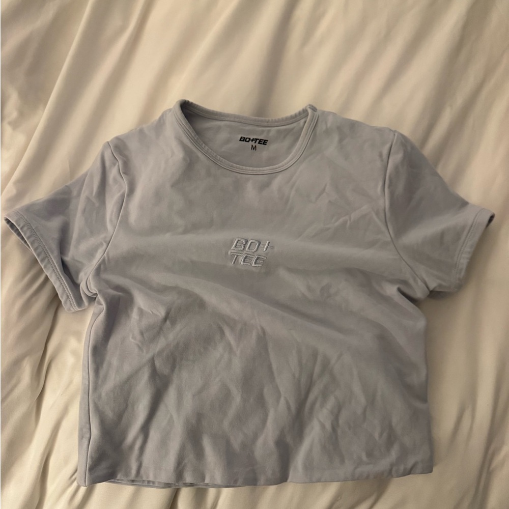 Bo+Tee Light Washed Blue Cropped Active T-Shirt